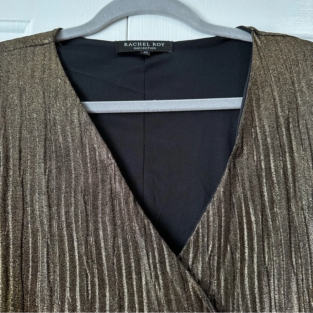 Rachel Roy Collection Pleated Metallic Wrap Dress Black & Gold 2X NWT